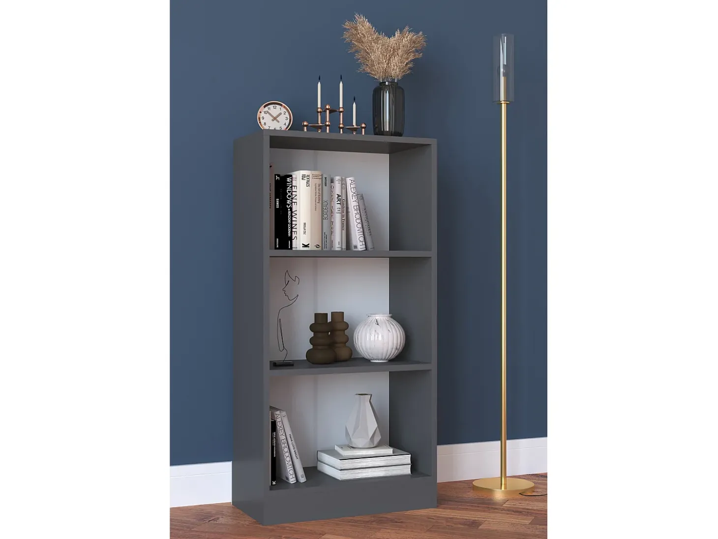 VCM Suporte de armazenamento de madeira Prateleira Estante Decoração Livros Stand Shelf Dilos M 3-fold (Antracite)