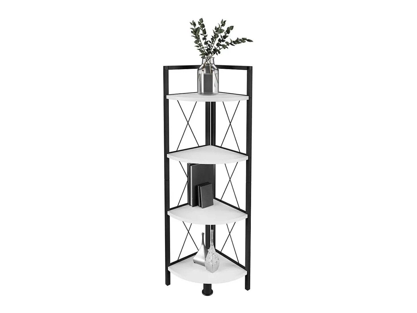 VCM Wood Metal Corner Shelf Storage Stand Prateleira Estante Decoração Livros Stand Shelf Insasi 4 (Branco)
