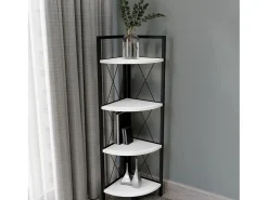 VCM Wood Metal Corner Shelf Storage Stand Prateleira Estante Decoração Livros Stand Shelf Insasi 4 (Branco)