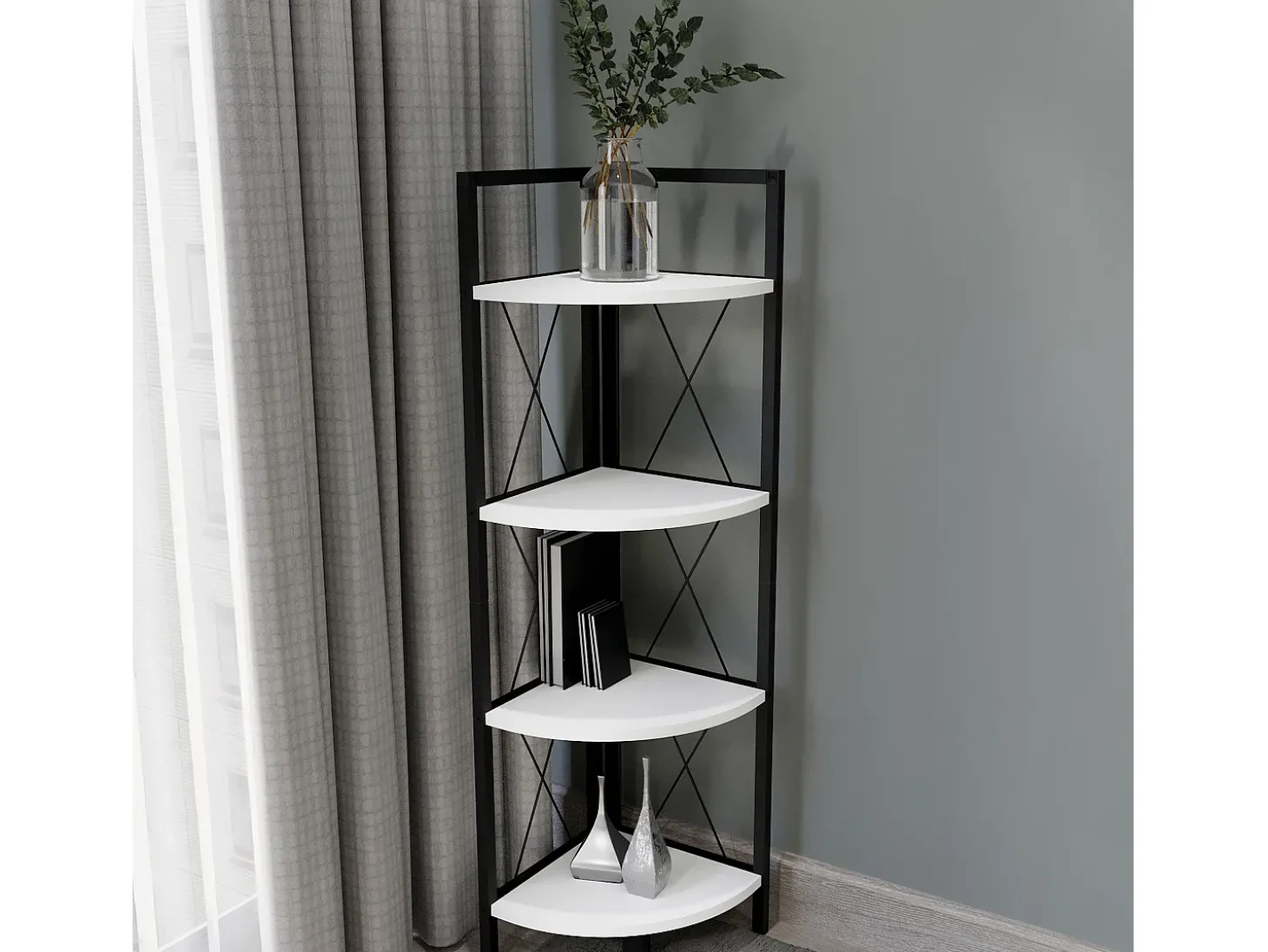 VCM Wood Metal Corner Shelf Storage Stand Prateleira Estante Decoração Livros Stand Shelf Insasi 4 (Branco)