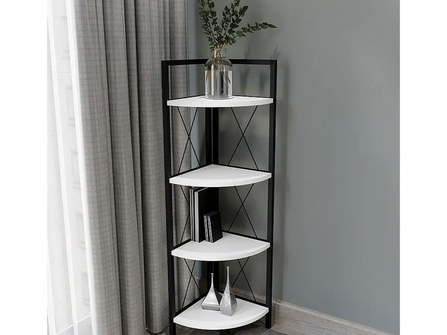 VCM Wood Metal Corner Shelf Storage Stand Prateleira Estante Decoração Livros Stand Shelf Insasi 4 (Branco)