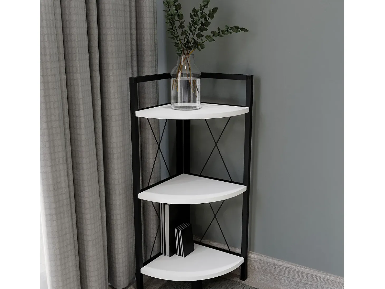 VCM Wood Metal Corner Shelf Storage Stand Prateleira Estante Decoração Livros Stand Shelf Insasi 2 (Branco)