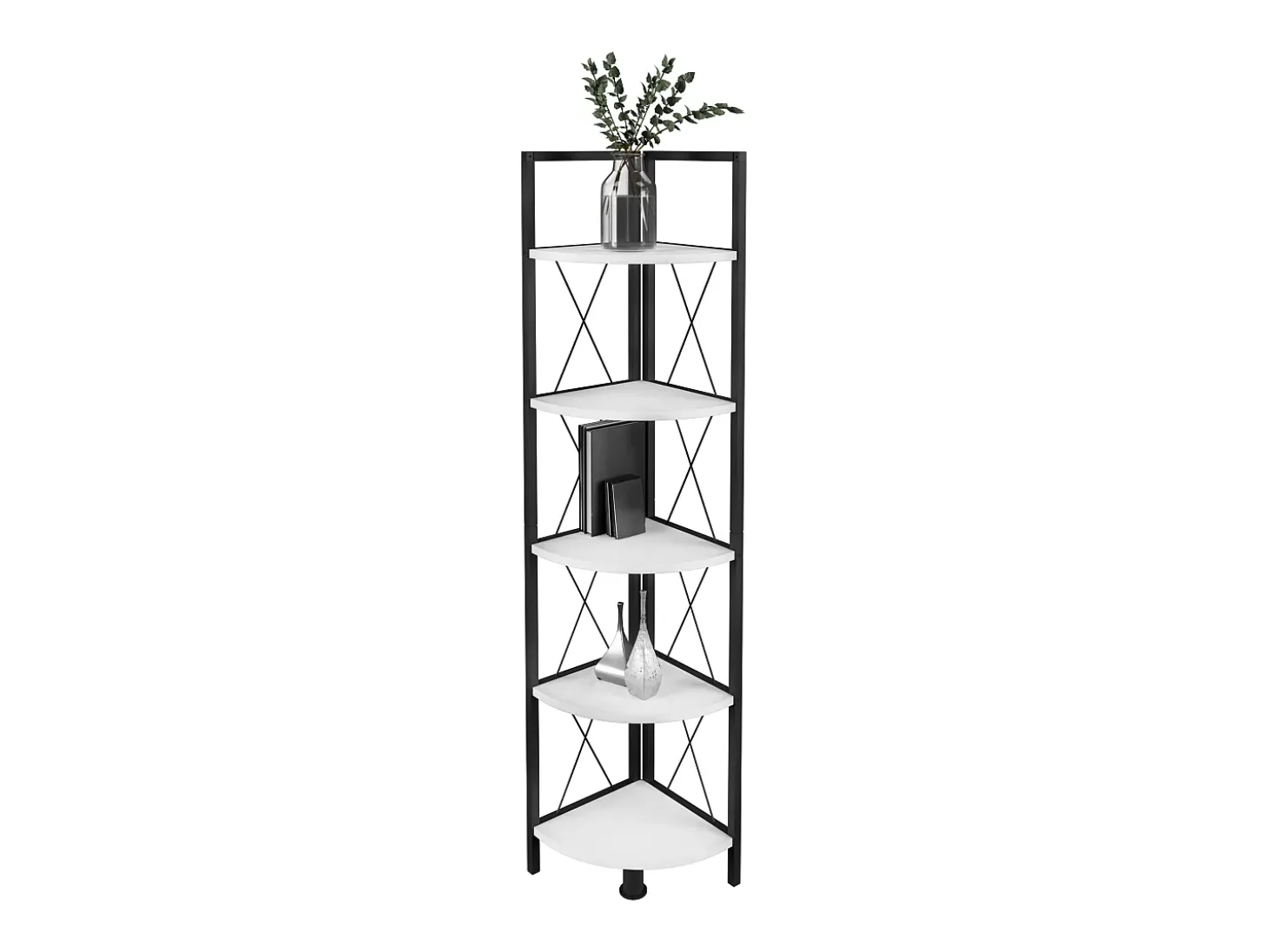 VCM Wood Metal Corner Shelf Storage Stand Prateleira Estante Decoração Livros Stand Shelf Insasi 5 (Branco)