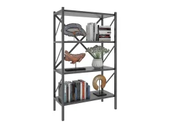 VCM Wood Metal Storage Stand Shelf Bookshelf Decoração Livros Stand Shelf Insasi 4 (Anthracite)