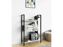 VCM Wood Metal Storage Stand Prateleira Estante Decoração Livros Stand Shelf Flakos 3 (Branco)