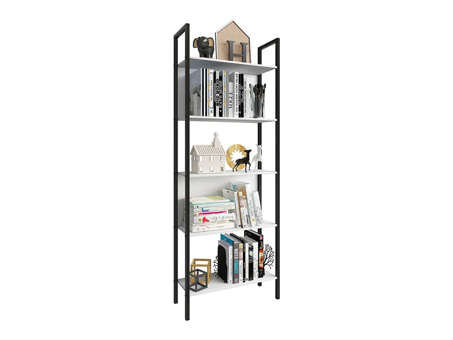 VCM Wood Metal Storage Stand Prateleira Estante Decoração Livros Stand Shelf Flakos 5 (Branco)