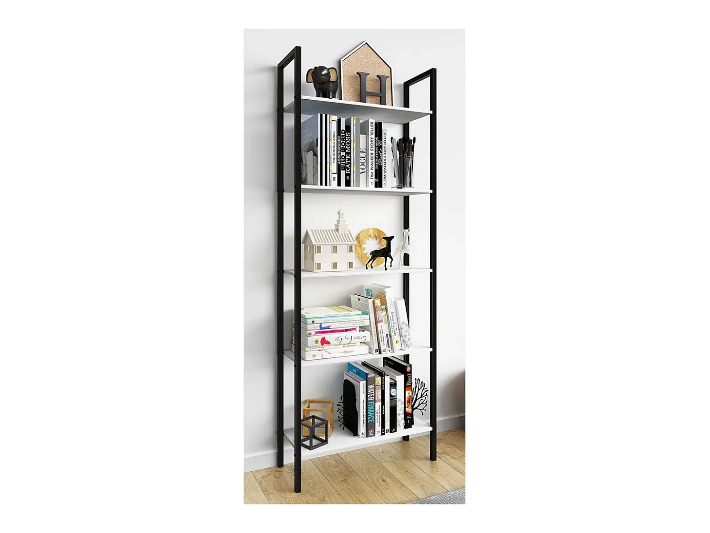 VCM Wood Metal Storage Stand Prateleira Estante Decoração Livros Stand Shelf Flakos 5 (Branco)