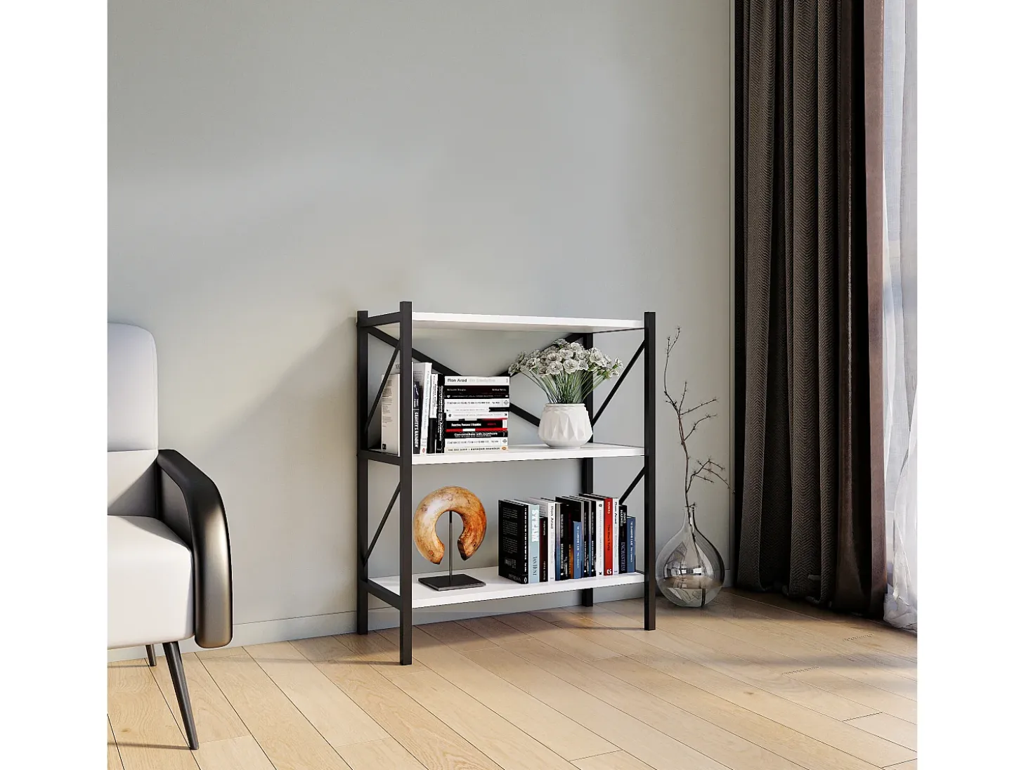 VCM Wood Metal Storage Stand Prateleira Estante Decoração Livros Stand Shelf Insasi 2 (Branco)