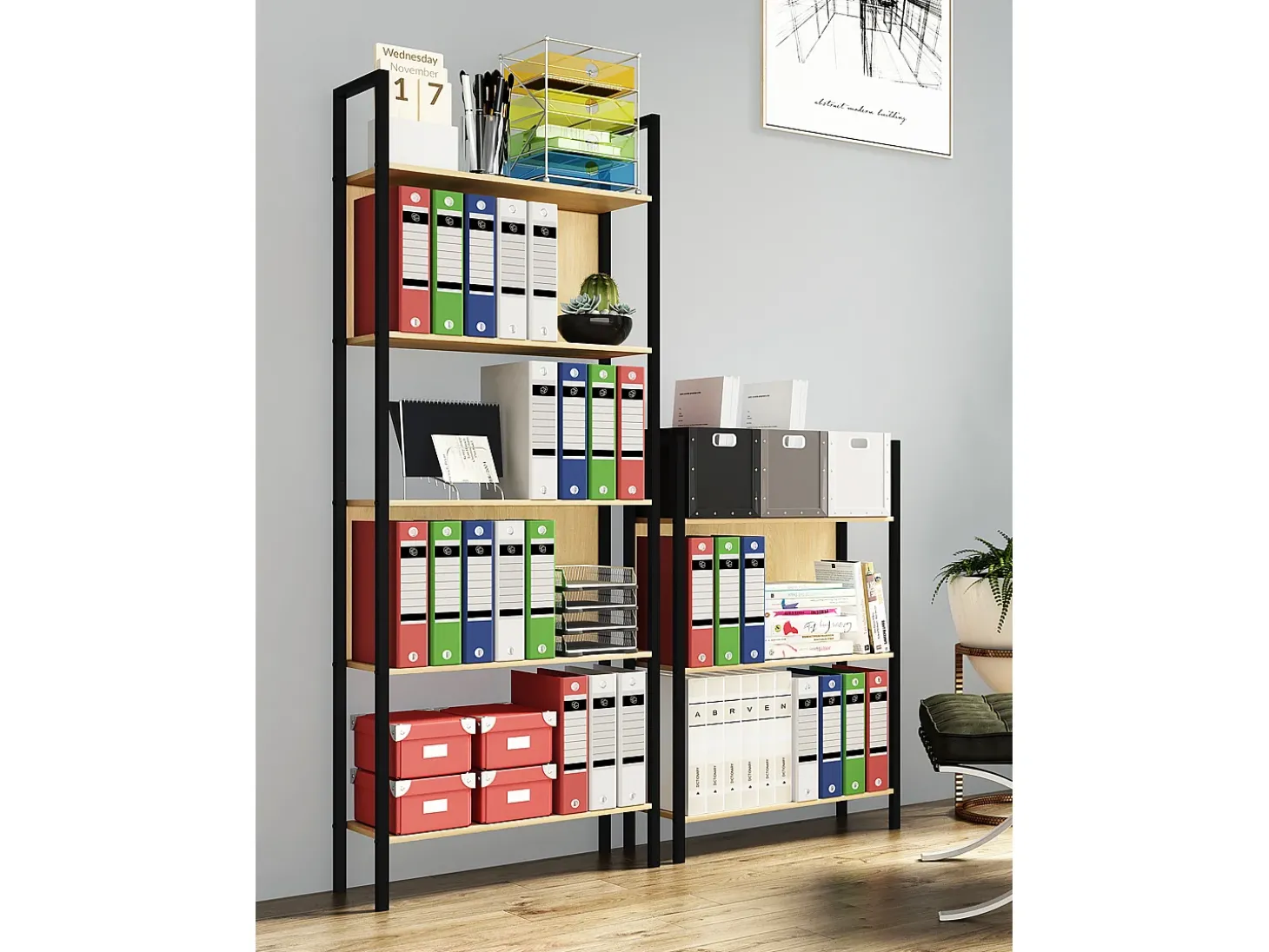 VCM Wood Metal Storage Stand Shelf Bookshelf Decoração Livros Stand Shelf Flakos 5 (Honey Oak)