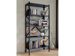 VCM Wood Metal Storage Stand Shelf Bookshelf Decoração Livros Stand Shelf Insasi 5 (Anthracite)