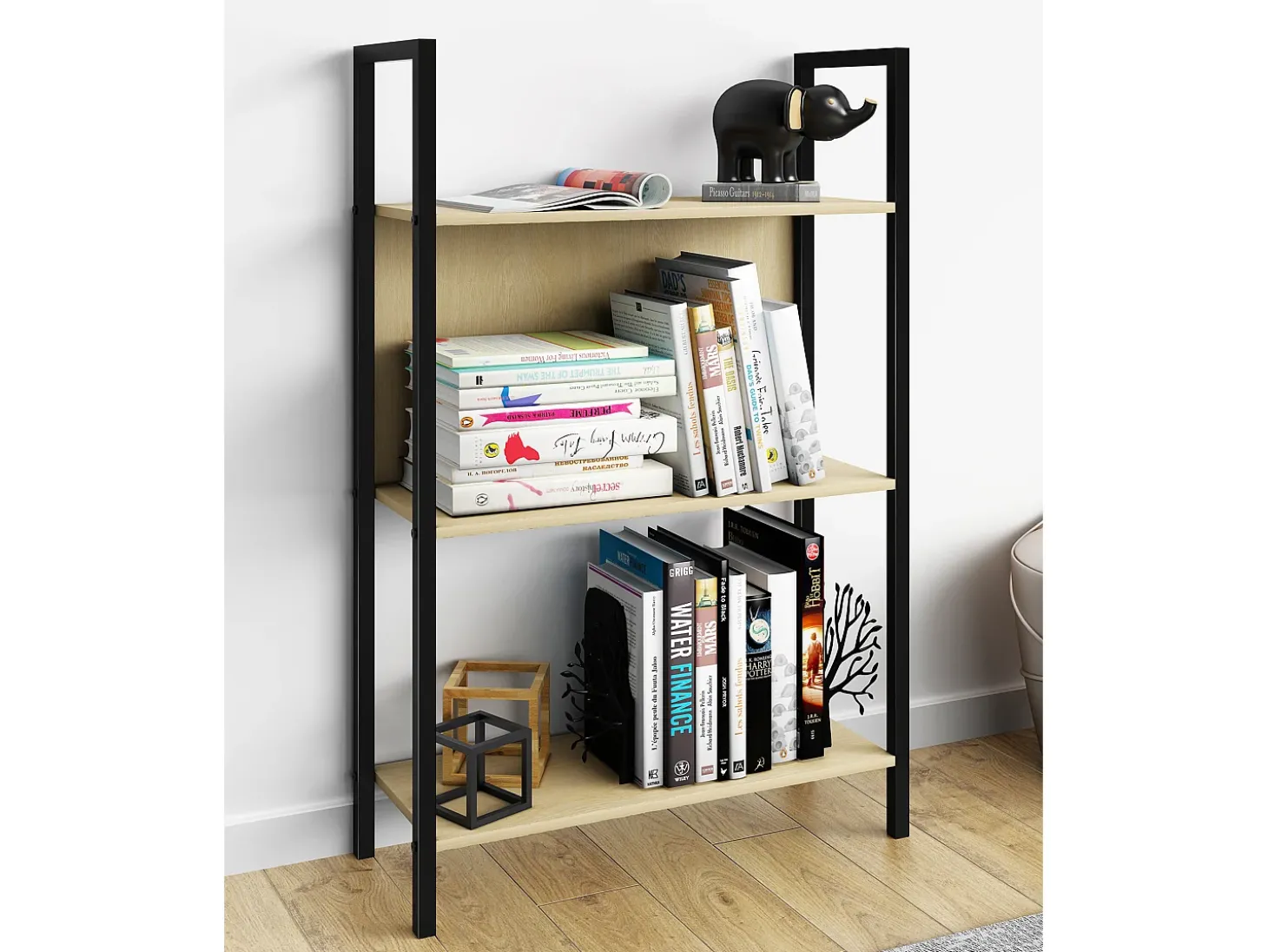 VCM Wood Metal Storage Stand Prateleira Estante Decoração Livros Stand Shelf Flakos 3 (Honey Oak)