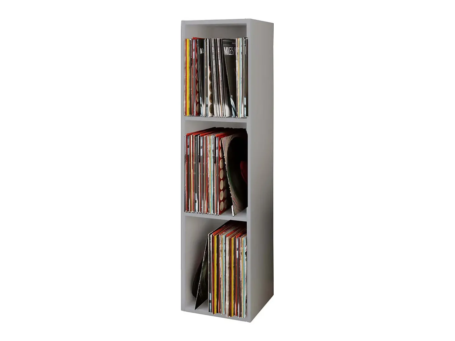 VCM Wood Records Shelf | Stand Shelf com 3 compartimentos para 100 Registros | Dimensões: A. 107 x L. 34 x P. 30 cm - Platto (Cinza)