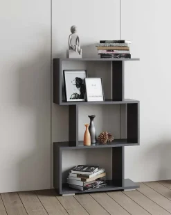 VCM Wood Room Divider Stand Shelf Bookshelf Decoração Livros Stand Shelf Palusa M (Anthracite)