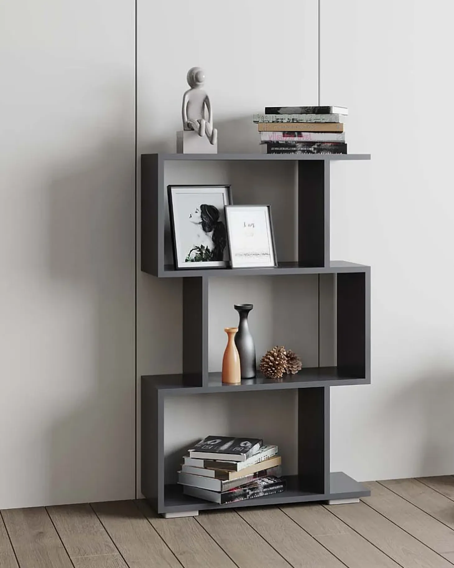 VCM Wood Room Divider Stand Shelf Bookshelf Decoração Livros Stand Shelf Palusa M (Anthracite)