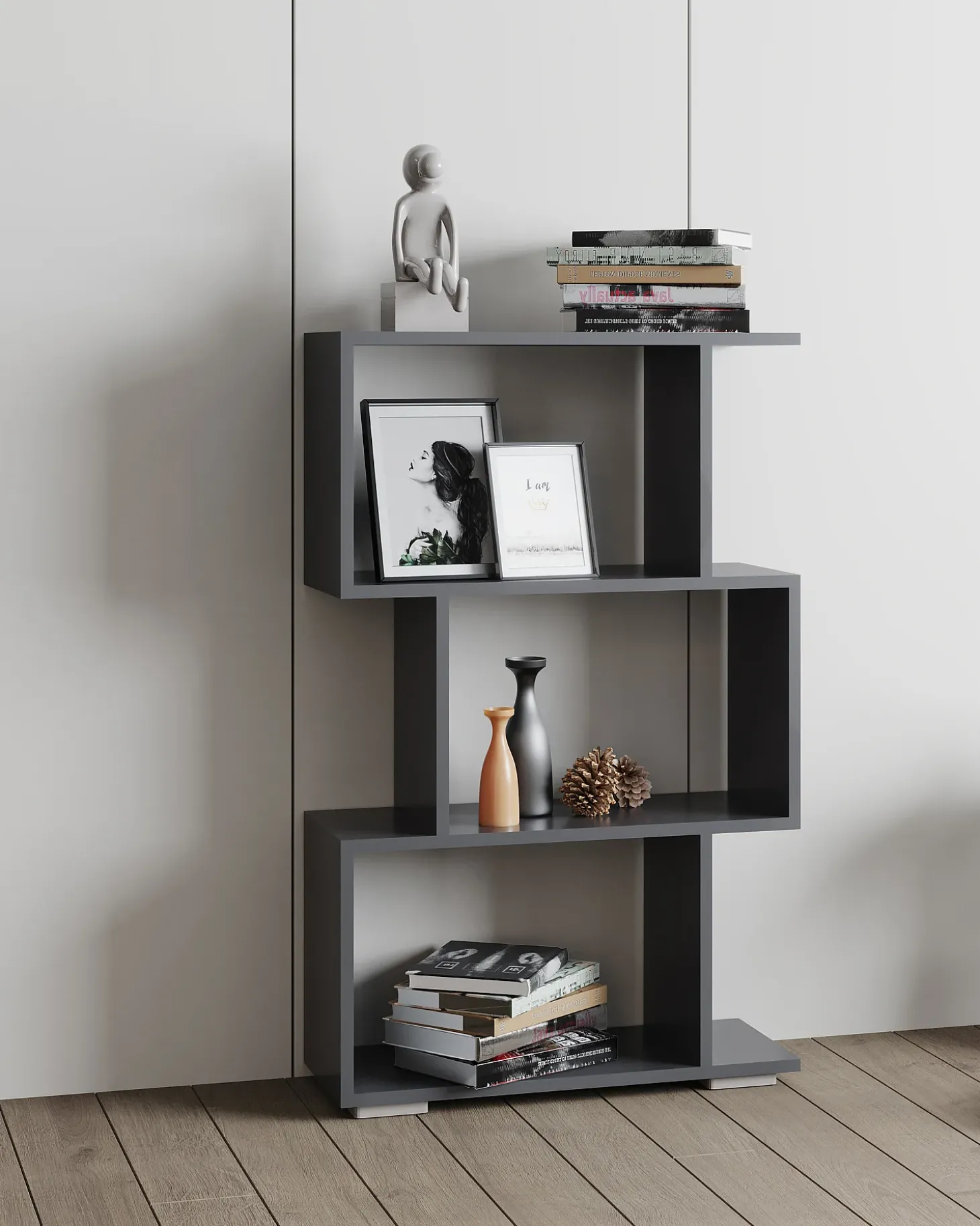 VCM Wood Room Divider Stand Shelf Bookshelf Decoração Livros Stand Shelf Palusa M (Anthracite)