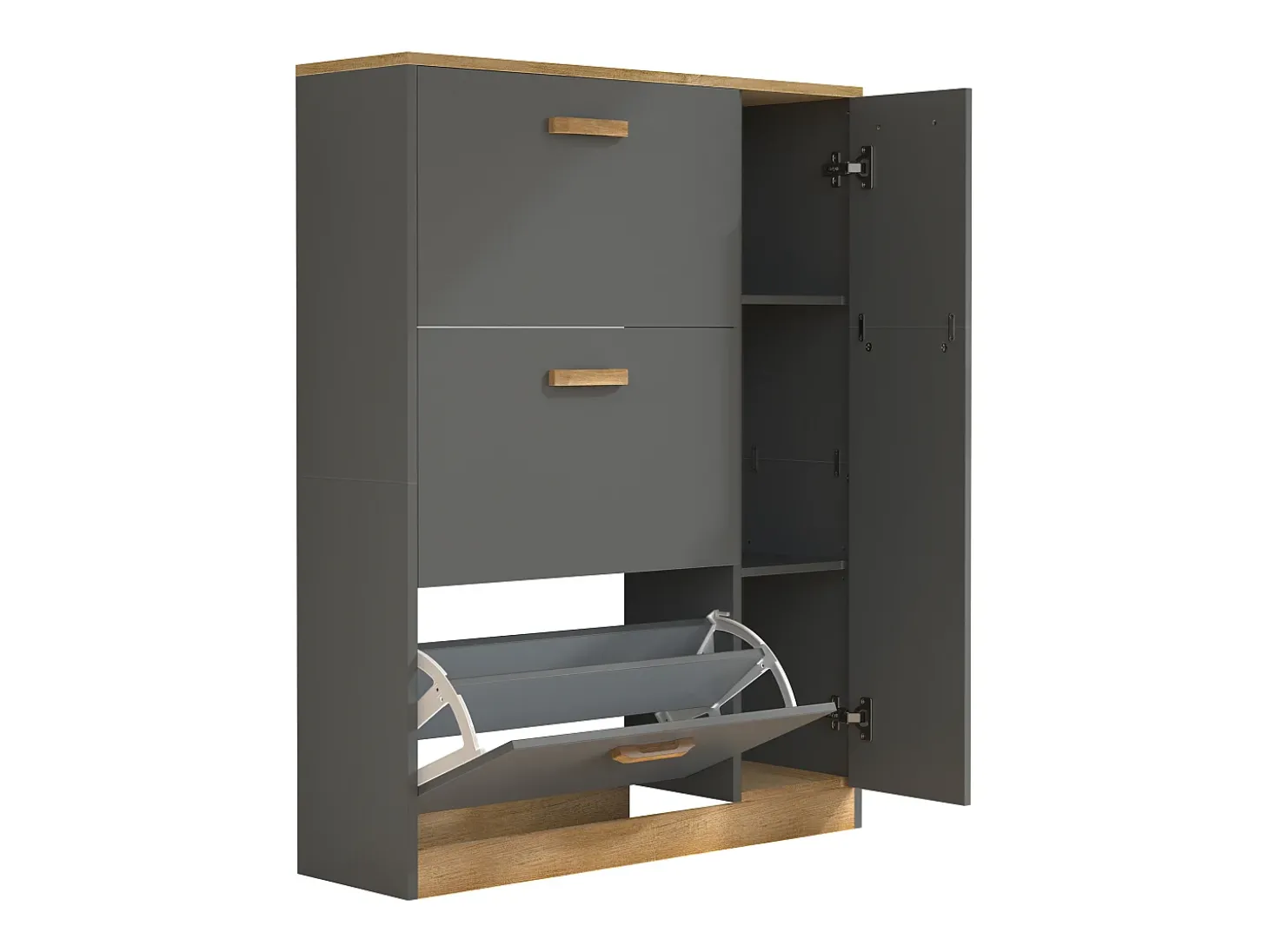 VCM Wood Shelf Kipper Sapato Sapato Sapato Sapato Tipper 3 Flaps 1 Turning Door Halom L (Anthracite)