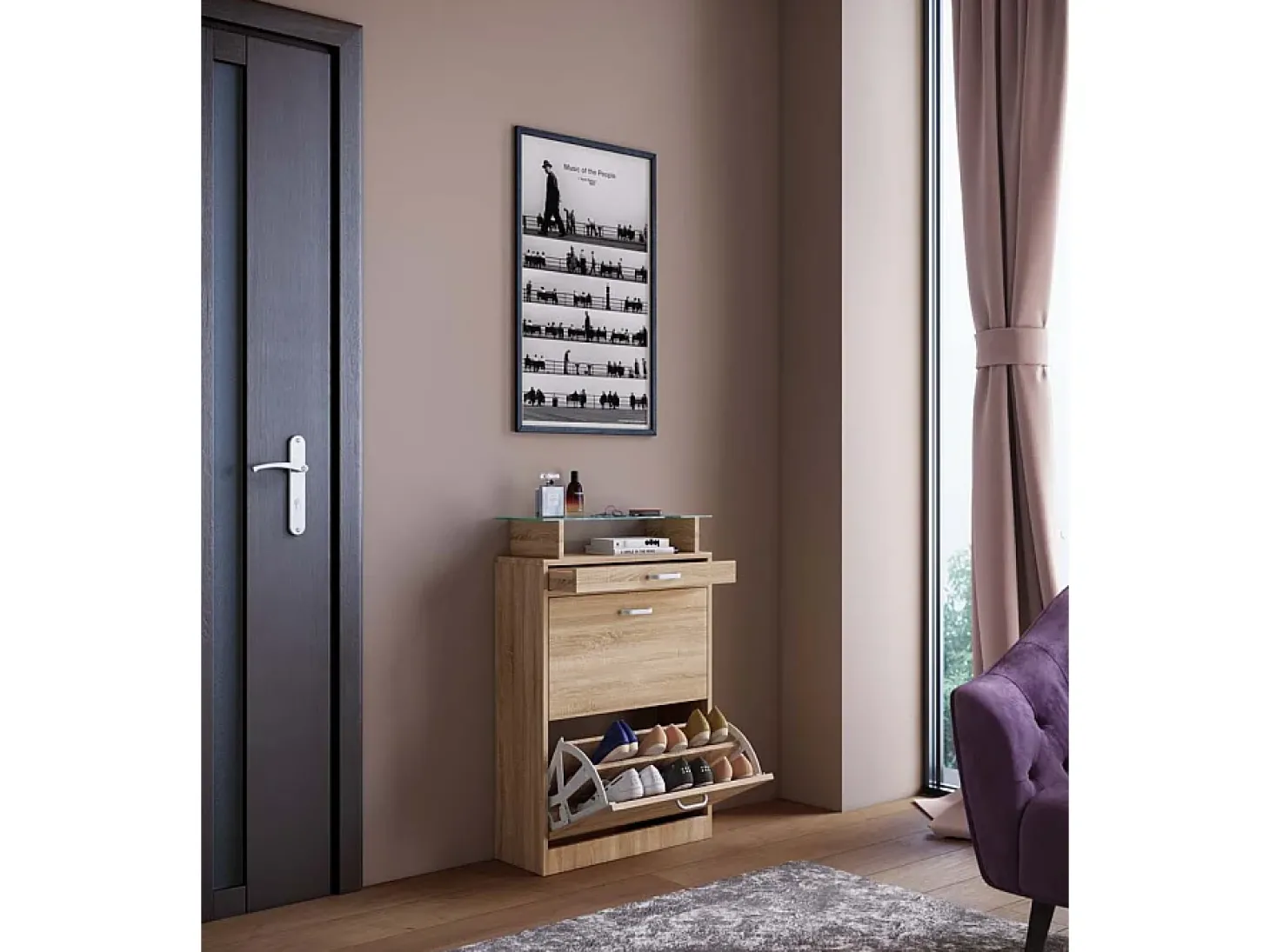 VCM Wood Shoe Cabinet | Dimensões: A. 91 x L. 59 x P. 22 cm | 2 flaps | gaveta estreita | prateleira prática - Sipos M (Sonoma oak (Sägerau))