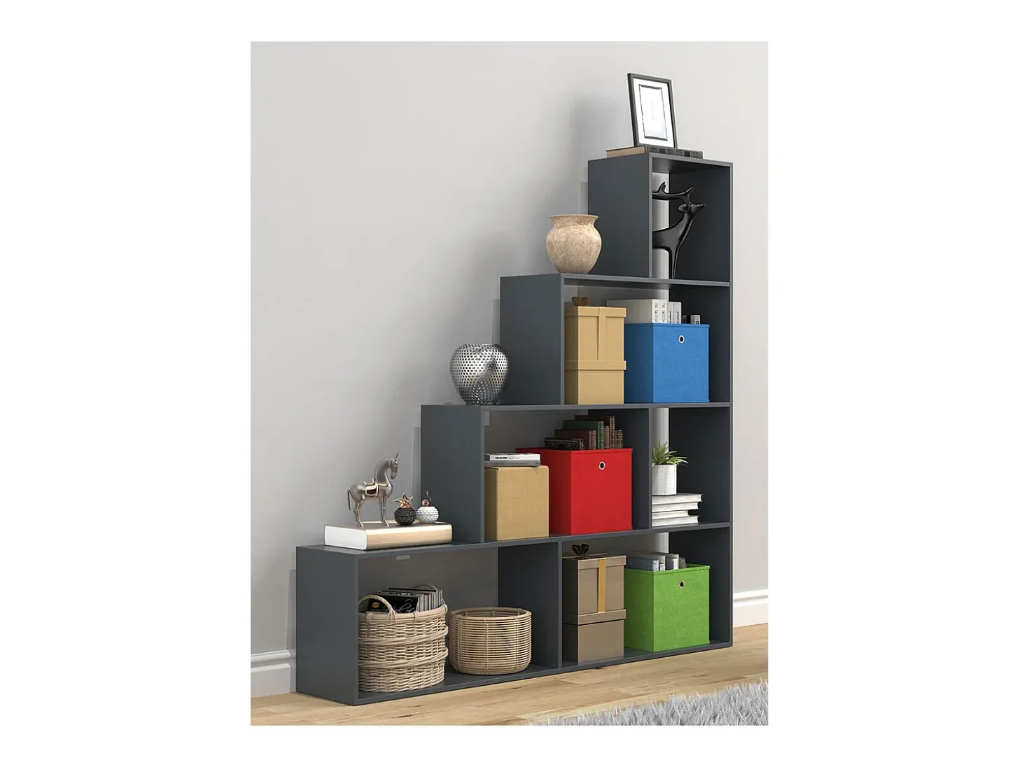 VCM Wood Stand Stair Shelf Stepped Shelf Shelf Room Divider Bookshelf Dubila L (Anthracite)