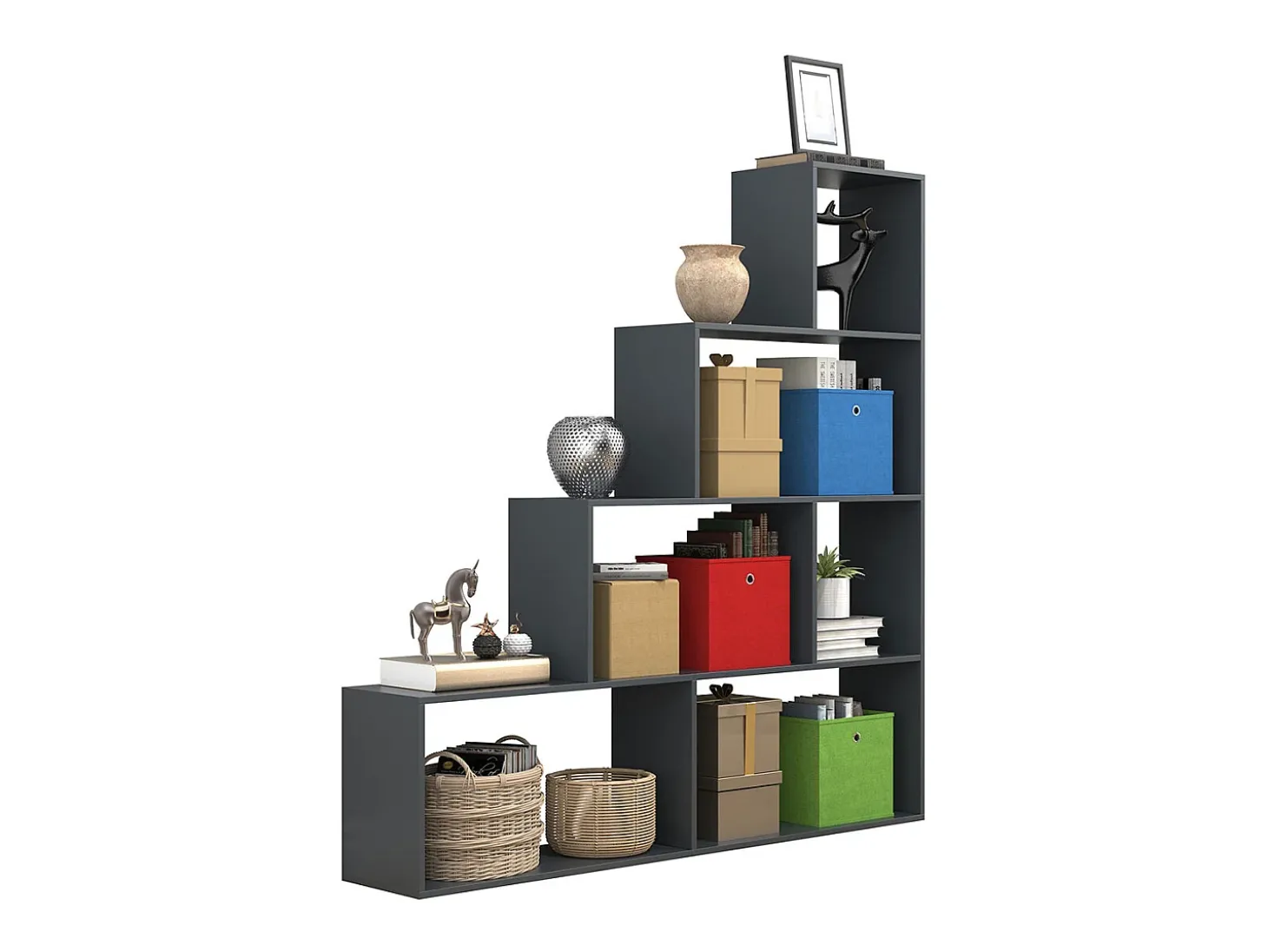 VCM Wood Stand Stair Shelf Stepped Shelf Shelf Room Divider Bookshelf Dubila L (Anthracite)
