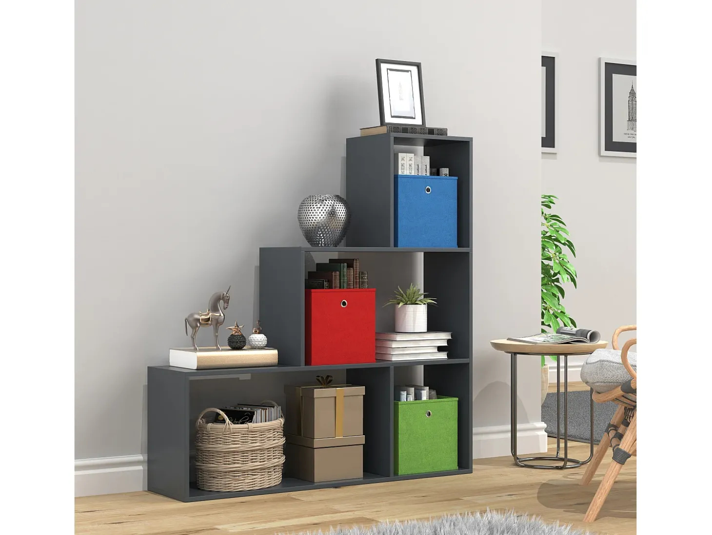 VCM Wood Stand Stair Shelf Stepped Shelf Shelf Room Divider Bookshelf Dubila M (Anthracite)