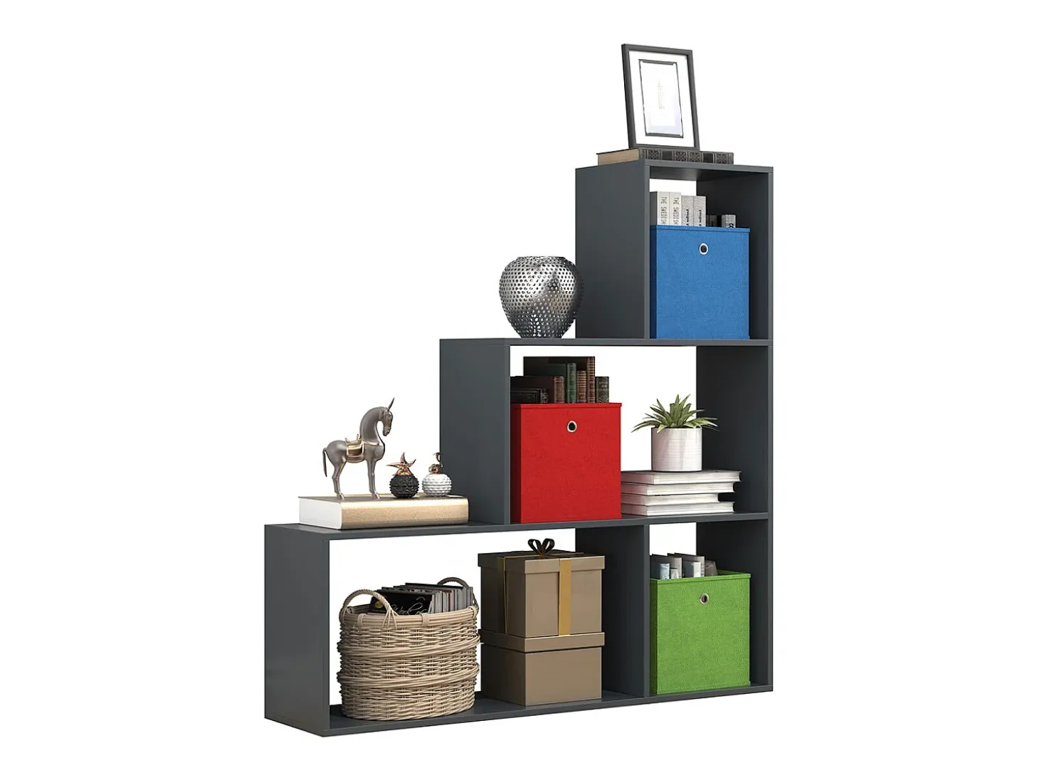 VCM Wood Stand Stair Shelf Stepped Shelf Shelf Room Divider Bookshelf Dubila M (Anthracite)