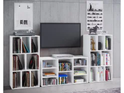 VCM Wooden Record Shelf | Divisor de Sala | Dimensões A. 120 x L. 60 x P. 40 cm | Prateleira de Mídia - Schalino (Branco)
