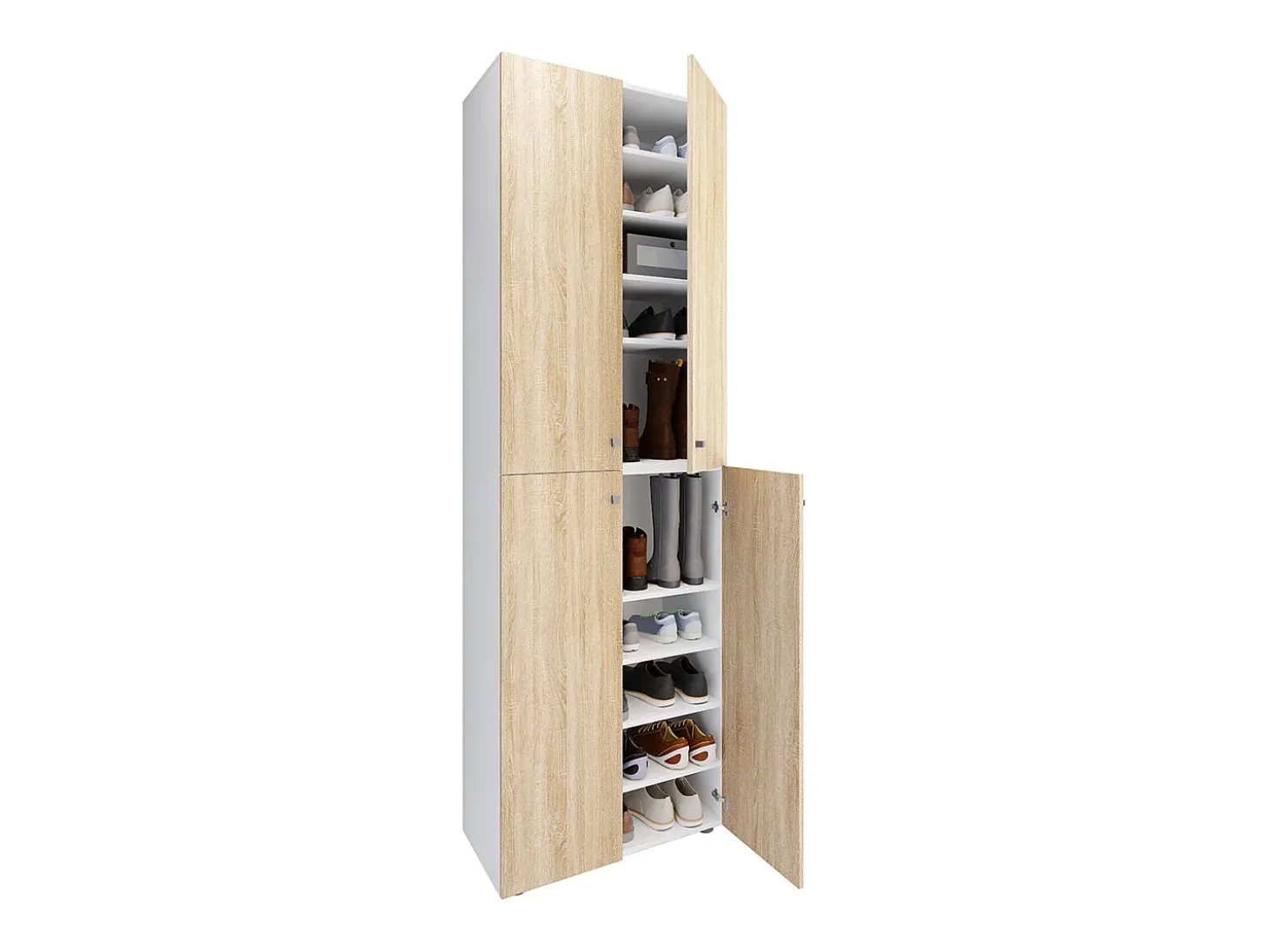 VCM XL Madeira Grande Sapato Gabinete Prateleira Grande Boots Boardcase Mobiliário Lona 10 Compartimentos Turning Doors (Branco / Sonoma Oak)