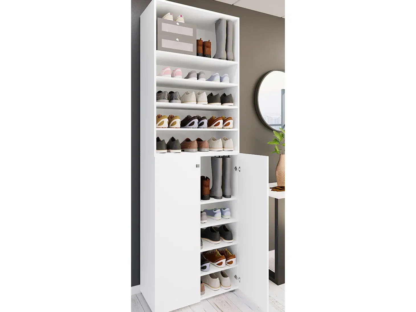 VCM XL Madeira Grande Sapato Gabinete Prateleira Grandes Botas Móveis de Piso Lona 10 Compartimentos (Branco)