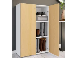 VCM XL Madeira Grande Sapato Armário Sapato Rack Botas Grandes Mobiliário de Piso Lona 3 Compartimentos (Branco / Faia)