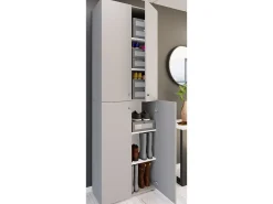 VCM XL Madeira Grande Sapato Gabinete Prateleira Grandes Botas Mobiliário de Piso Lona 6 Compartimentos Turning Doors (Cinza)