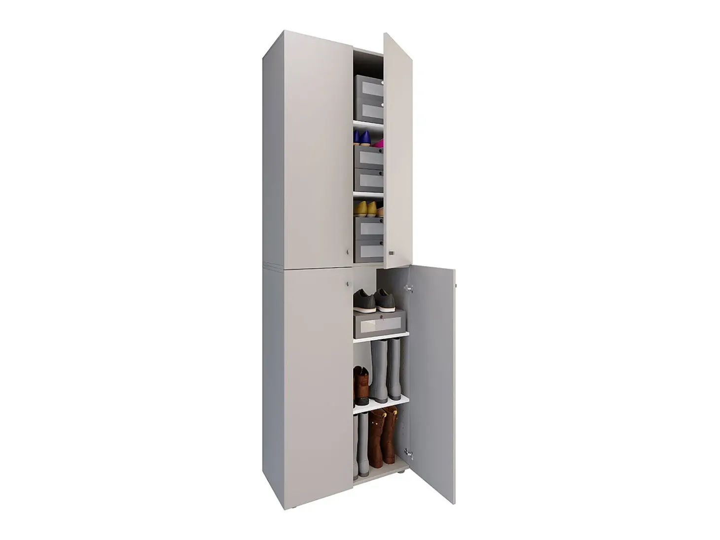 VCM XL Madeira Grande Sapato Gabinete Prateleira Grandes Botas Mobiliário de Piso Lona 6 Compartimentos Turning Doors (Cinza)