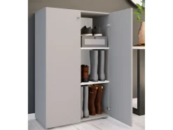 VCM XL Madeira Grande Sapato Gabinete Prateleira Grandes Botas Móveis de Piso Lona 3 Compartimentos (Cinza)