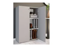 VCM XL Madeira Grande Sapato Gabinete Prateleira Grandes Botas Móveis de Piso Lona 3 Compartimentos (Cinza)