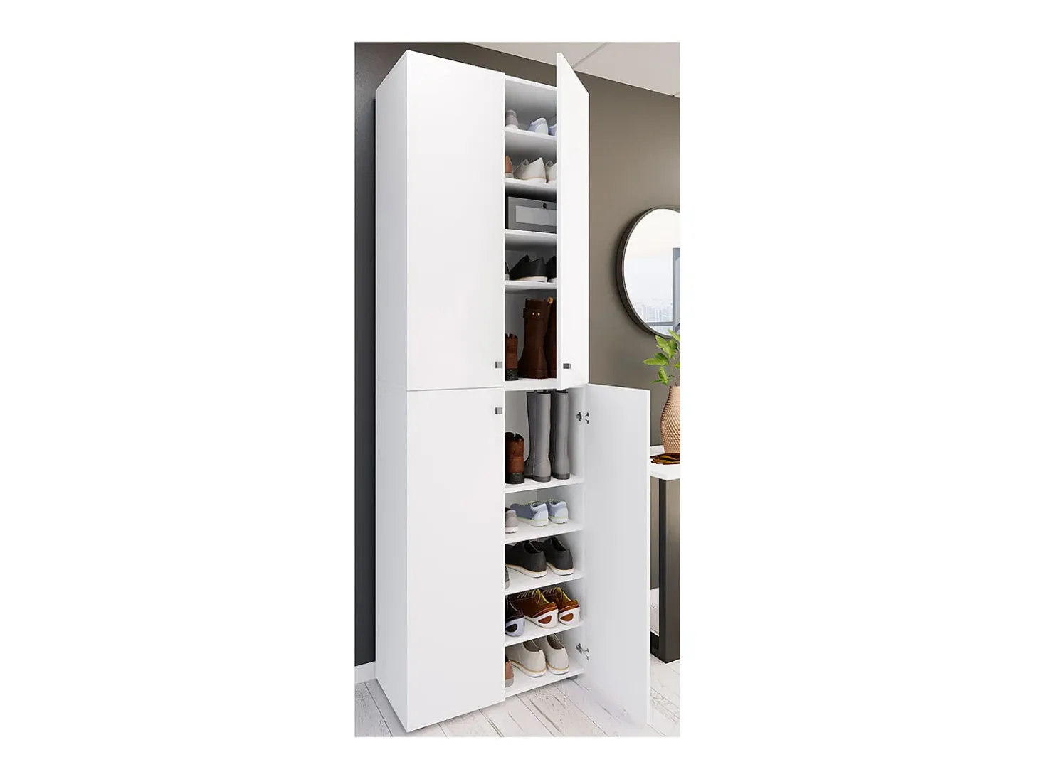 VCM XL Madeira Grande Sapato Gabinete Prateleira Botas Grandes BoardFurniture Lona 10 Compartments Turning Doors (Branco)
