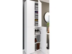 VCM XL Madeira Grande Sapato Armário Sapato Rack Botas Grandes Mobiliário de Piso Lona 6 Compartimentos Turning Doors (Branco)