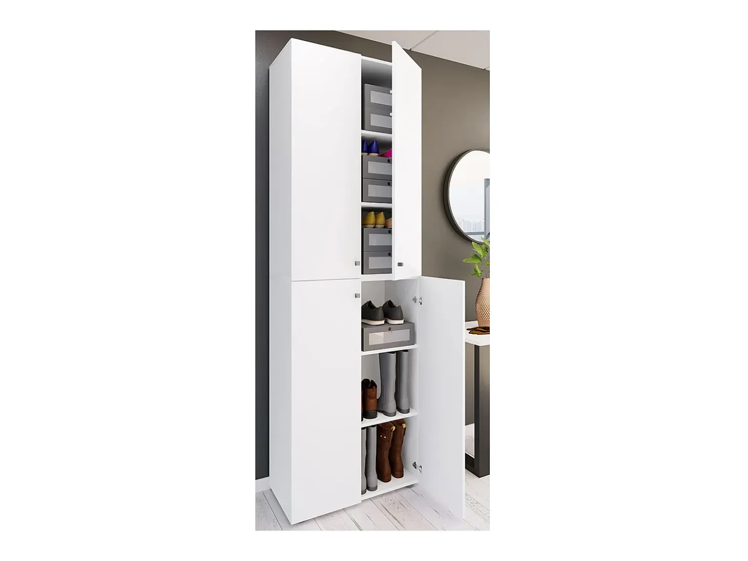 VCM XL Madeira Grande Sapato Armário Sapato Rack Botas Grandes Mobiliário de Piso Lona 6 Compartimentos Turning Doors (Branco)