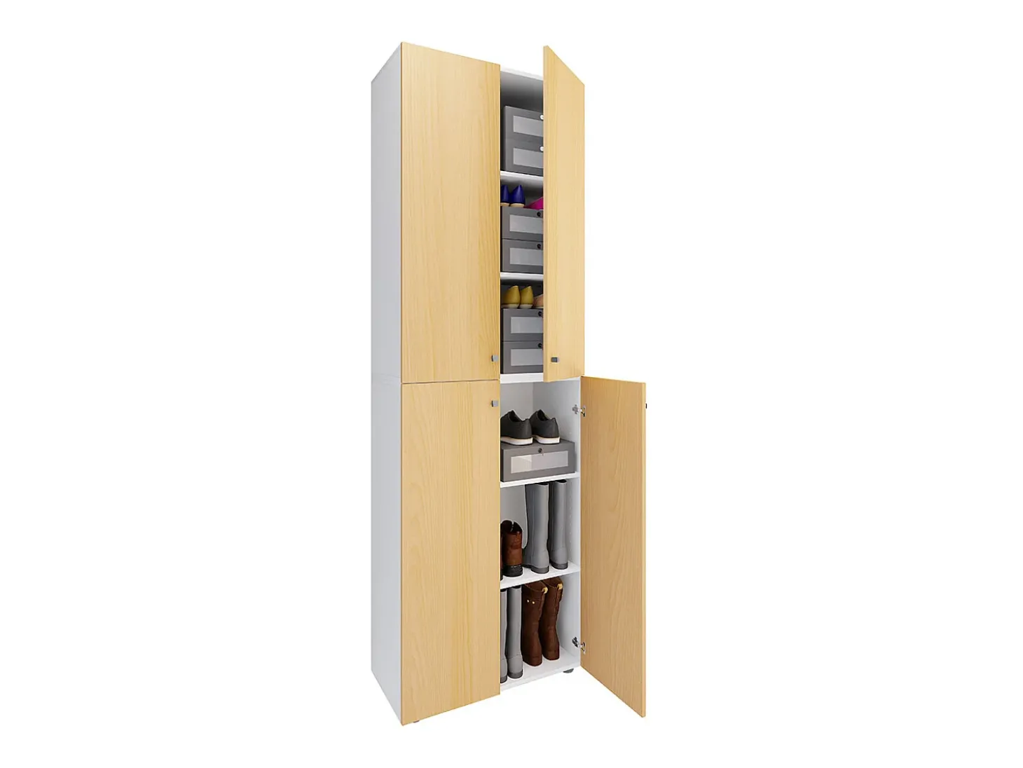 VCM XL Madeira Grande Sapato Gabinete Prateleira Botas Grandes BoardFurniture Lona 6 Compartments Turning Doors (White / Beech)