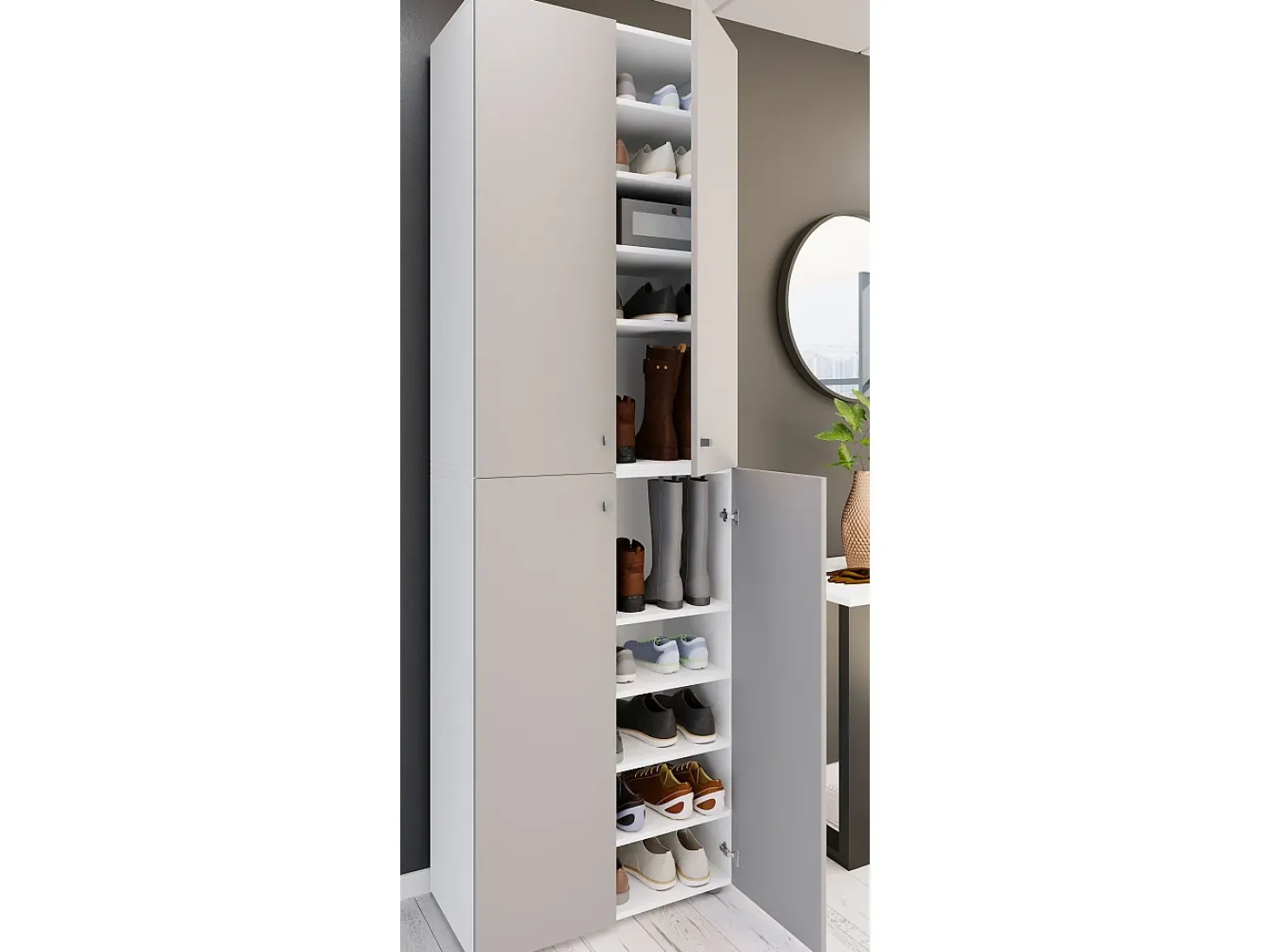 VCM XL Madeira Grande Sapato Gabinete Prateleira Botas Grandes BoardFurniture Lona 10 Compartments Turning Doors (Branco / Cinza)