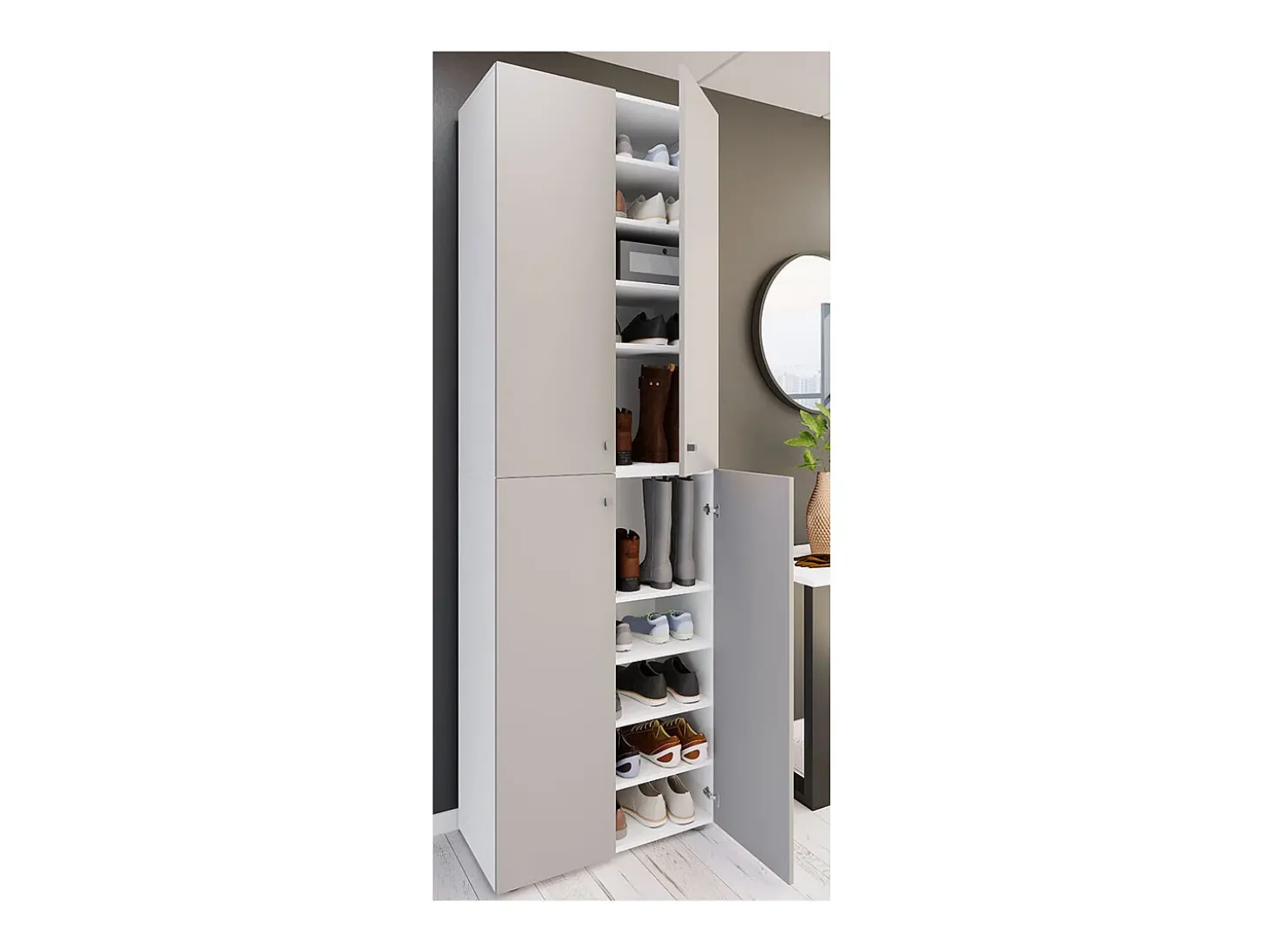 VCM XL Madeira Grande Sapato Gabinete Prateleira Botas Grandes BoardFurniture Lona 10 Compartments Turning Doors (Branco / Cinza)