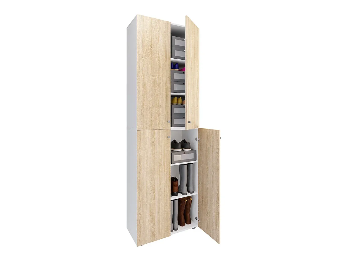 VCM XL Madeira Grande Sapato Armário Prateleira Grandes Botas Mobiliário de Piso Lona 6 Compartimentos Turning Doors (Branco / Sonoma Carvalho)