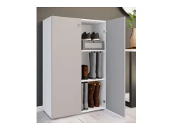 VCM XL Madeira Grande Sapato Gabinete Prateleira Grandes Botas Móveis de Piso Lona 3 Compartimentos (Branco / Cinza)