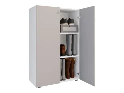 VCM XL Madeira Grande Sapato Gabinete Prateleira Grandes Botas Móveis de Piso Lona 3 Compartimentos (Branco / Cinza)