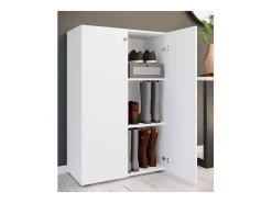 VCM XL Madeira Grande Sapato Gabinete Prateleira Grandes Botas Piso Mobília Lona 3 Compartimentos (Branco)
