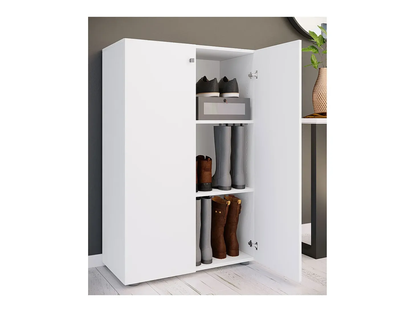 VCM XL Madeira Grande Sapato Gabinete Prateleira Grandes Botas Piso Mobília Lona 3 Compartimentos (Branco)