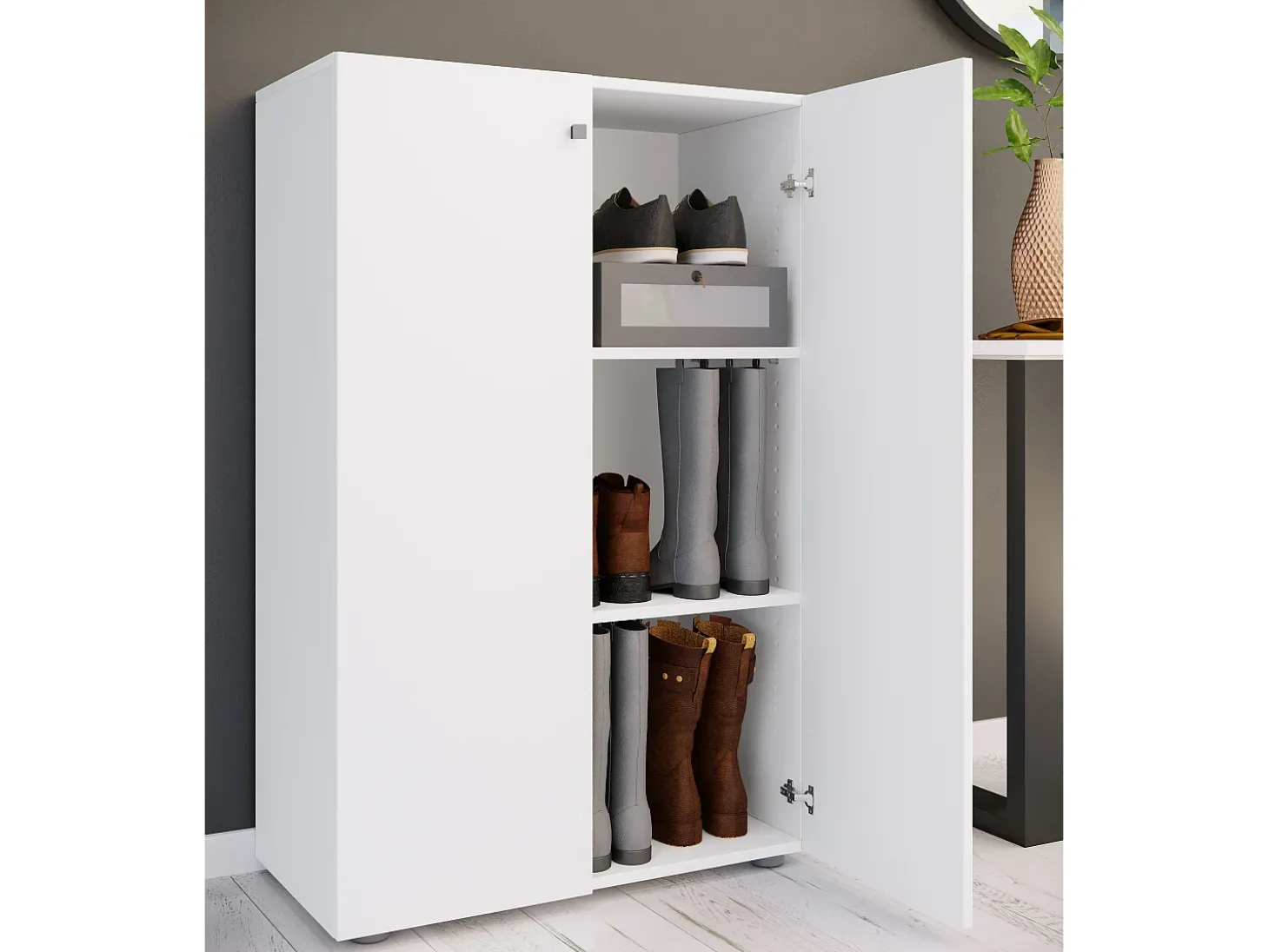 VCM XL Madeira Grande Sapato Gabinete Prateleira Grandes Botas Piso Mobília Lona 3 Compartimentos (Branco)