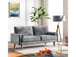 Veludo cinza e sofá de veludo de madeira maciça - 3 lugares - carga máxima 300kg - 176x78x85cm