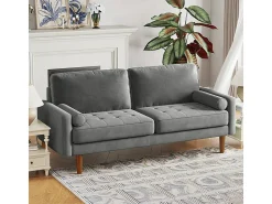Veludo cinza e sofá de veludo de madeira maciça - 3 lugares - carga máxima 300kg - 176x78x85cm