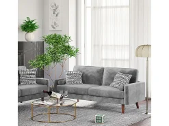 Veludo cinza e sofá de veludo de madeira maciça - 3 lugares - carga máxima 300kg - 176x78x85cm