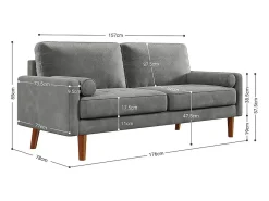 Veludo cinza e sofá de veludo de madeira maciça - 3 lugares - carga máxima 300kg - 176x78x85cm