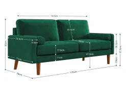 Veludo verde e sofá de veludo sólido - 3 lugares - carga máxima 300kg - 176x78x85cm